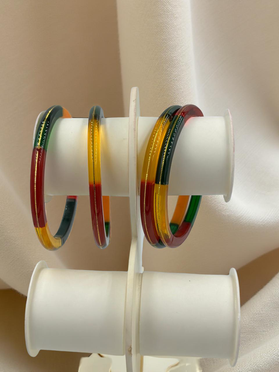 22K Gold Red,Green & Orange Khadak Bangles 4Pcs
