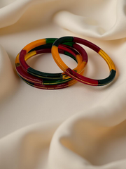 22K Gold Red,Green & Orange Khadak Bangles 4Pcs
