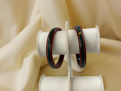 22K Gold Green & Red Khadak Bangles 4Pcs