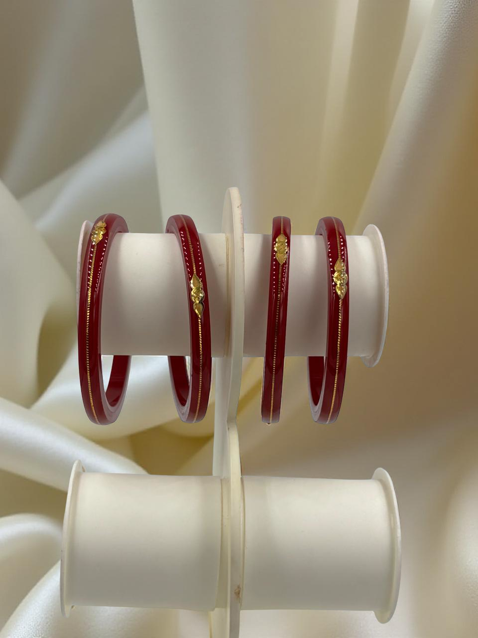 22K Gold Red Om Sticker Khadak Bangles 4Pcs