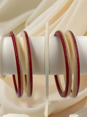 22K Gold Red & Cream Khadak Bangles 4Pcs