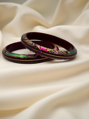 Exquisite Hand-Painted Maroon Khadak Bangles with 22k (916) Gold