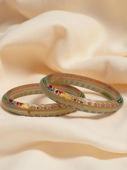 Exquisite Hand-Painted Light Transparent Khadak Bangles with 22k (916) Gold