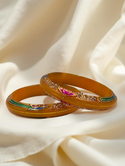Exquisite Hand-Painted Yellow Khadak Bangles with 22k (916) Gold