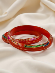 Exquisite Hand-Painted Orange Khadak Bangles with 22k (916) Gold
