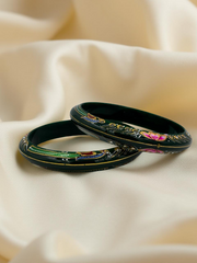 Exquisite Hand-Painted Green Khadak Bangles with 22k (916) Gold