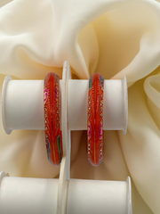 Exquisite Hand-Painted Orange Khadak Bangles with 22k (916) Gold