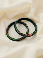 Exquisite Hand-Painted Green Khadak Bangles with 22k (916) Gold