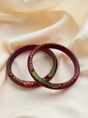 Exquisite Hand-Painted Red Khadak Bangles with 22k (916) Gold