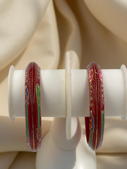 Exquisite Hand-Painted Red Khadak Bangles with 22k (916) Gold