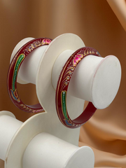 Exquisite Hand-Painted Red Khadak Bangles with 22k (916) Gold