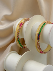 Exquisite Hand-Painted Cream Khadak Bangles with 22k (916) Gold
