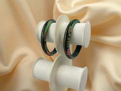 Exquisite Hand-Painted Green Khadak Bangles with 22k (916) Gold