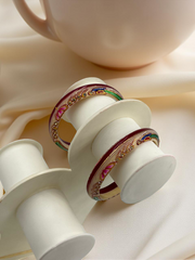 Exquisite Hand-Painted Red & Cream Khadak Bangles with 22k (916) Gold