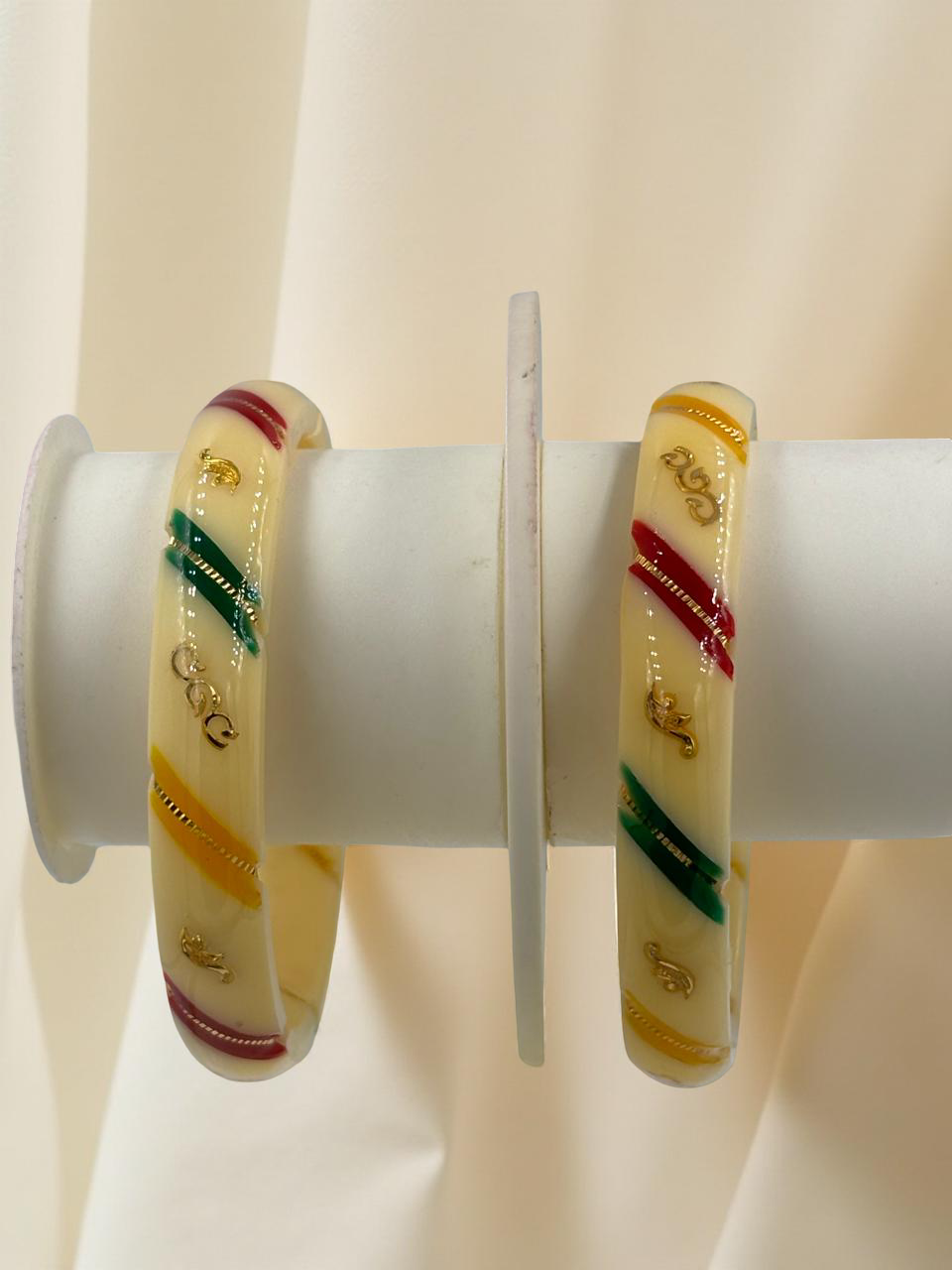 Exquisite Elegance: 22K Gold Fancy Painting Teliya Lightweight Bangles (Set of 2)
