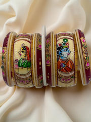 Hand-Painted Masterpiece: 22K Gold Radha Krishna Painting Fancy Chuda Bangle Set (6-Piece)