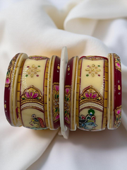 Hand-Painted Masterpiece: 22K Gold Radha Krishna Painting Fancy Chuda Bangle Set (6-Piece)