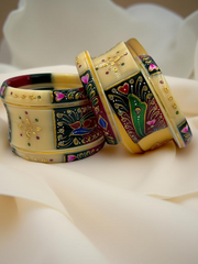 Hand-Painted Masterpiece: 22K Gold Fancy Chuda Bangle Set (6-Piece)