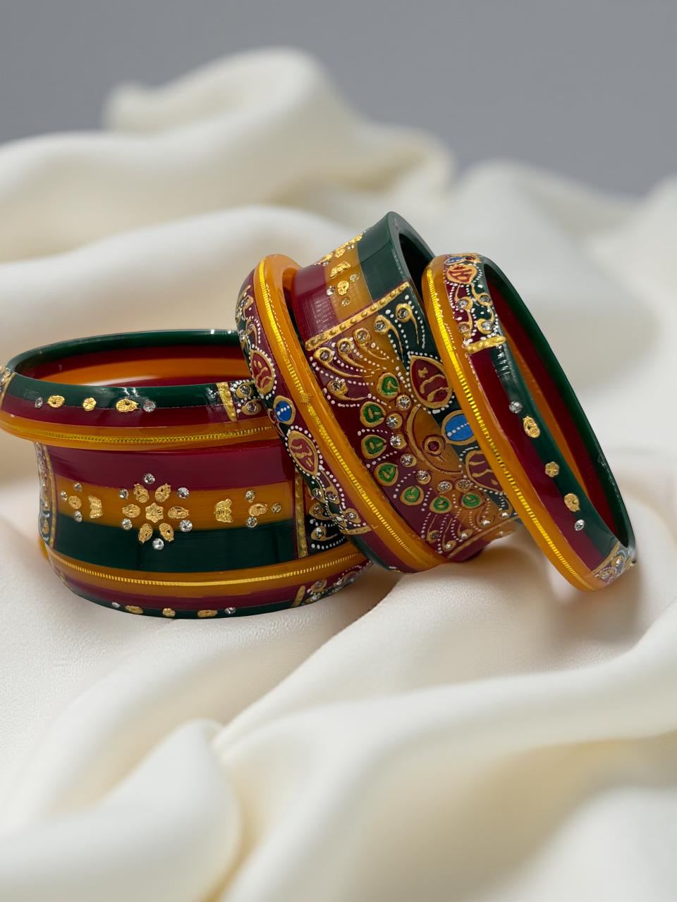 Hand-Painted Masterpiece: 22K Gold Fancy Chuda Bangle Set (6-Piece)