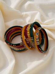 Hand-Painted Masterpiece: 22K Gold Fancy Chuda Bangle Set (6-Piece)