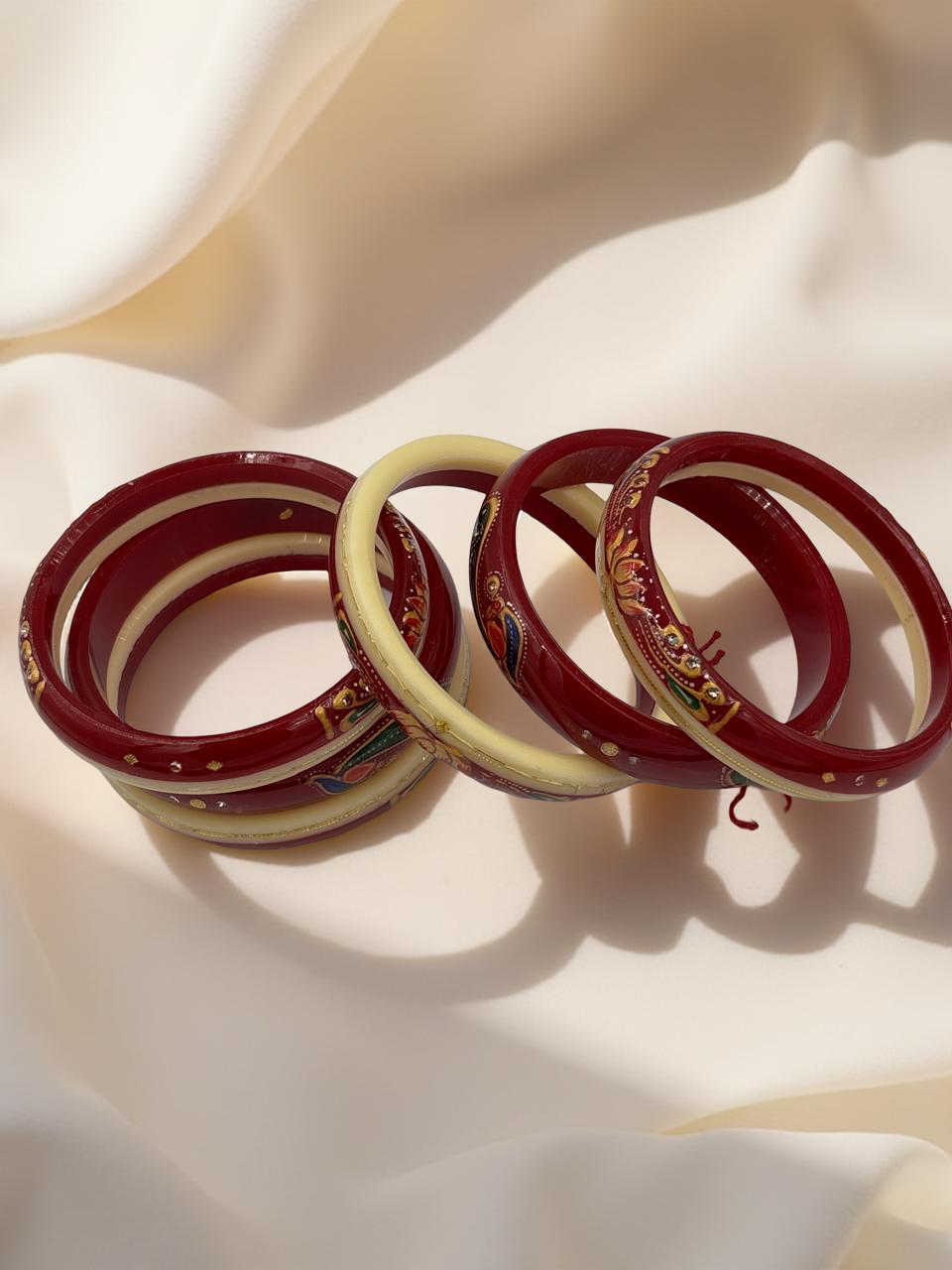 Hand-Painted Masterpiece: 22K Gold Fancy Chuda Bangle Set (6-Piece)