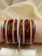 Hand-Painted Masterpiece: 22K Gold Fancy Chuda Bangle Set (6-Piece)