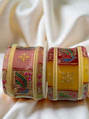 Hand-Painted Masterpiece: 22K Gold Multi-Colour Fancy Chuda Bangle Set (6-Piece)