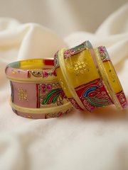 Hand-Painted Masterpiece: 22K Gold Multi-Colour Fancy Chuda Bangle Set (6-Piece)