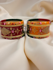 Hand-Painted Masterpiece: 22K Gold Fancy Chuda Bangle Set (6-Piece)