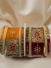 Hand-Painted Masterpiece: 22K Gold Fancy Chuda Bangle Set (6-Piece)