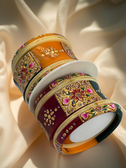 Hand-Painted Masterpiece: 22K Gold Fancy Chuda Bangle Set (6-Piece)