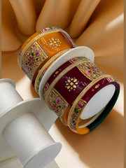 Hand-Painted Masterpiece: 22K Gold Fancy Chuda Bangle Set (6-Piece)