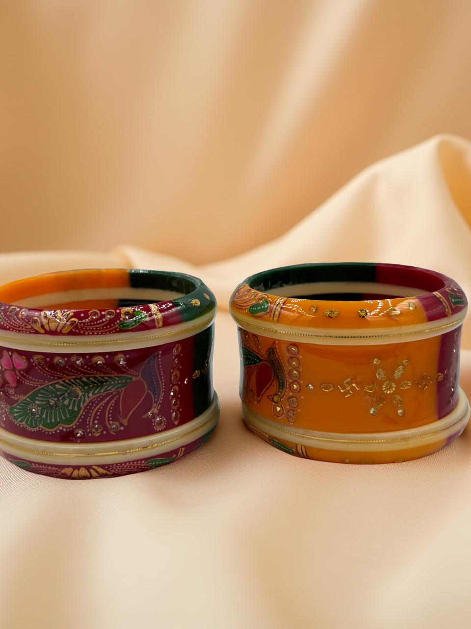 Hand-Painted Masterpiece: 22K Gold Fancy Chuda Bangle Set (6-Piece)