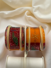 Hand-Painted Masterpiece: 22K Gold Fancy Chuda Bangle Set (6-Piece)