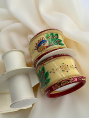 Hand-Painted Masterpiece: 22K Gold Peacock Painting Fancy Chuda Bangle Set (6-Piece)