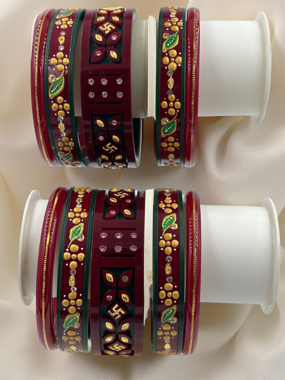 Hand-Painted Masterpiece: 22K Gold CNC Fancy Chuda Bangle Set (10-Piece)