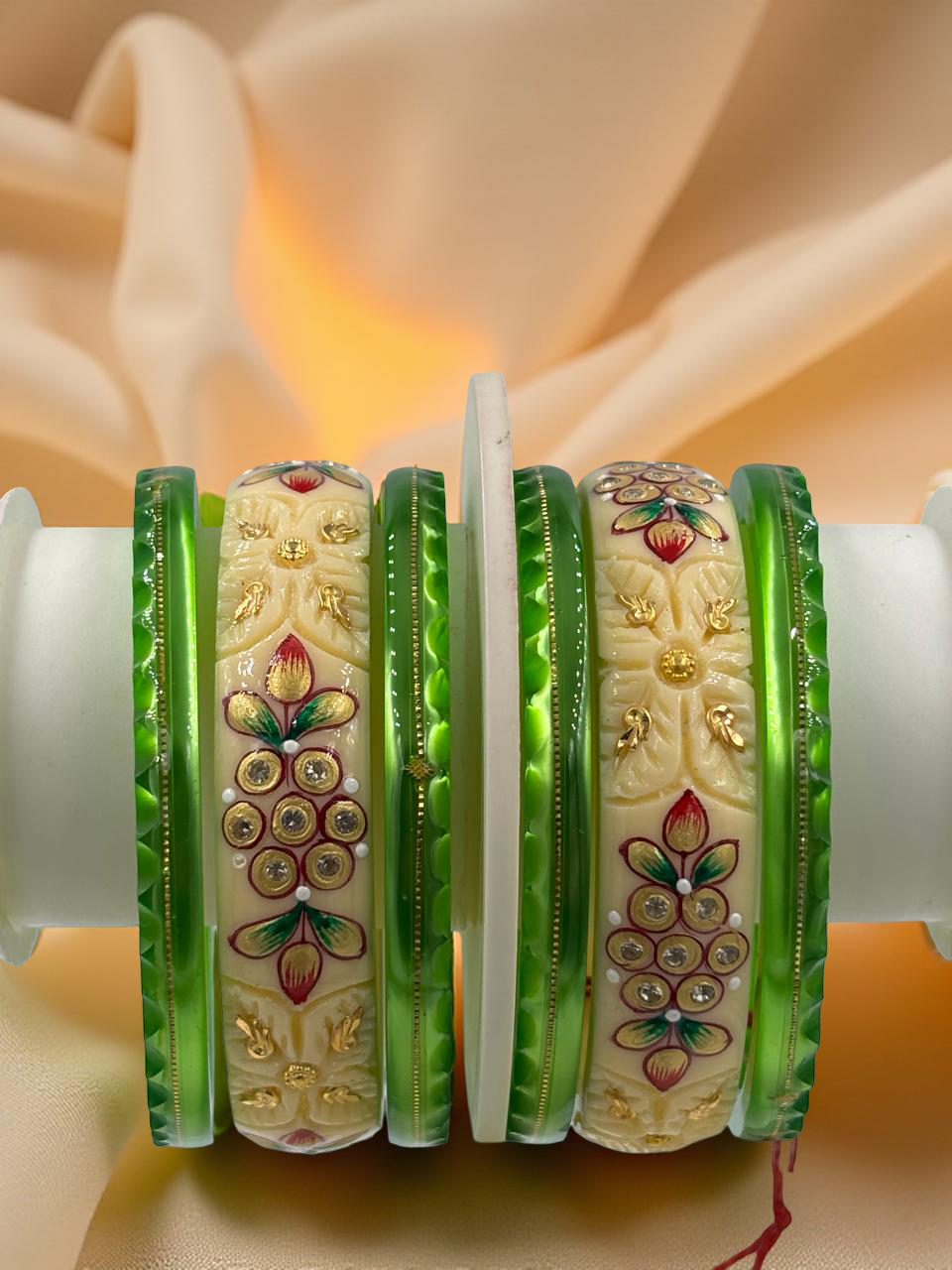 Hand-Painted Masterpiece: 22K Gold CNC Fancy Chuda Bangle Set (6-Piece)