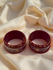 Hand-Painted Masterpiece: 22K Gold Dolly Painting Fancy Chuda Bangle Set (6-Piece)