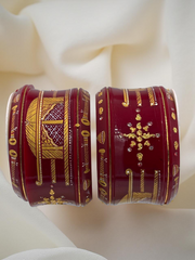 Hand-Painted Masterpiece: 22K Gold Dolly Painting Fancy Chuda Bangle Set (6-Piece)