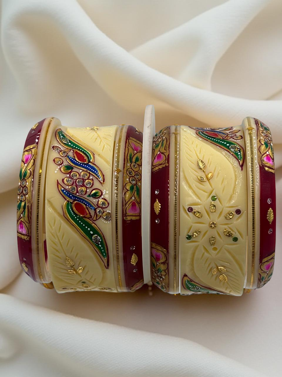 Hand-Painted Masterpiece: 22K Gold Fancy Chuda Bangle Set (6-Piece)