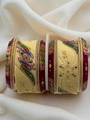 Hand-Painted Masterpiece: 22K Gold Fancy Chuda Bangle Set (6-Piece)