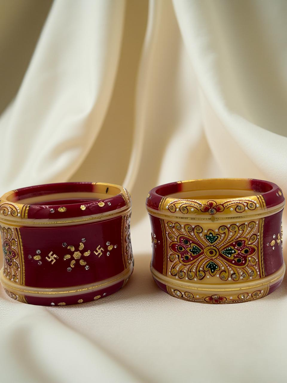 Hand-Painted Masterpiece: 22K Gold Fancy Chuda Bangle Set (6-Piece)