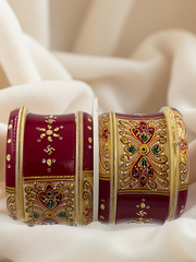 Hand-Painted Masterpiece: 22K Gold Fancy Chuda Bangle Set (6-Piece)