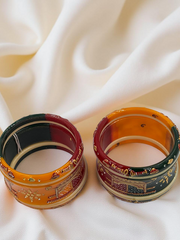 Hand-Painted Masterpiece: 22K Gold Fancy Chuda Bangle Set (6-Piece)