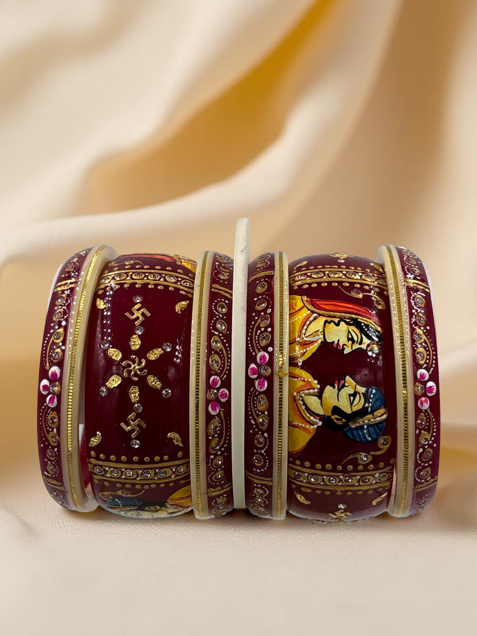 Hand-Painted Masterpiece: 22K Gold Fancy Chuda Bangle Set (6-Piece)