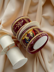 Hand-Painted Masterpiece: 22K Gold Fancy Chuda Bangle Set (6-Piece)