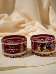 Hand-Painted Masterpiece: 22K Gold Fancy Chuda Bangle Set (6-Piece)