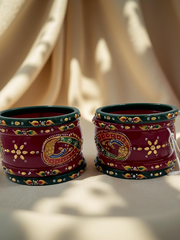 Hand-Painted Masterpiece: 22K Gold Fancy Chuda Bangle Set (10-Piece)