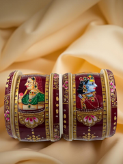 Hand-Painted Masterpiece: 22K Gold Fancy Chuda Bangle Set (6-Piece)