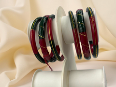 22k Lightweight Gold Bangle Red&Green Variya Set